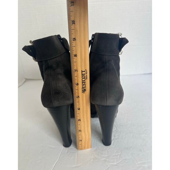Authentic HERMES Suede Gray Black Silver Metal Embellishment Ankle Zip Boot 7.5 - Picture 7 of 12